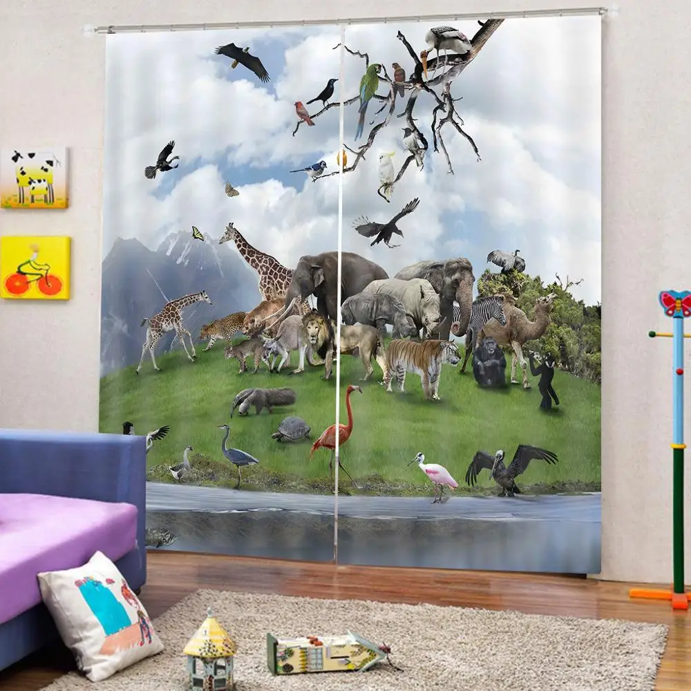 Peisaje naturale cortina regnul Animal Photo Print Draperii pentru camera Copiilor Opace Decor 2 Panouri Cârlige de Perdele Fereastră