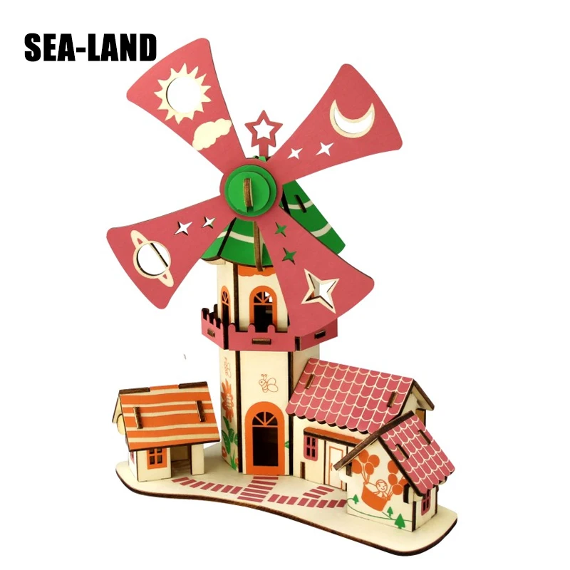 Noi 3D Diy Puzzle din Lemn Jucarii Pentru Jocuri de Familie Moară de vânt de vaci de Puzzle de Învățământ Pentru Adulți Montessori Jucărie Hobby Cadou Pentru Copii