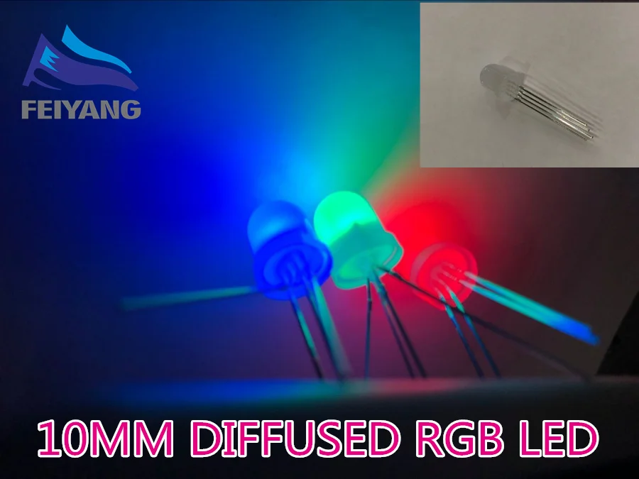 250PCS 10mm culori Pline Difuză RGB LED-uri cu Catod Comun 20mA 3 Culori Rosu Verde Albastru 4 Pin 10 mm Diodă Emițătoare de Lumină Lampă cu LED-uri