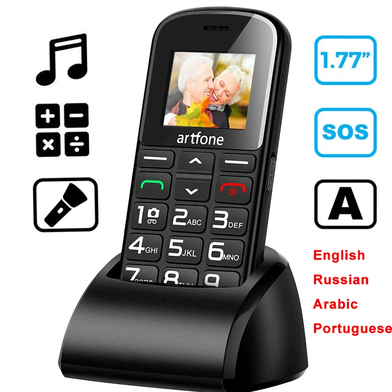 Stand De limba engleză, rusă, arabă, portugheză Telefon Mobil pentru Persoanele în Vârstă, Artfone Baterie 1400mAh Deblocat SOS de Telefon,