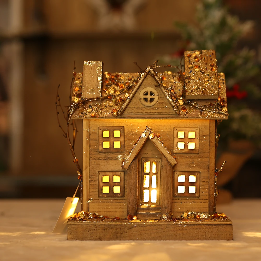 2621*11cm Crăciun lemn, ornamente din lemn, casa turn strălucire mic castel meserii retro scena mobilier acasă. acasă decore