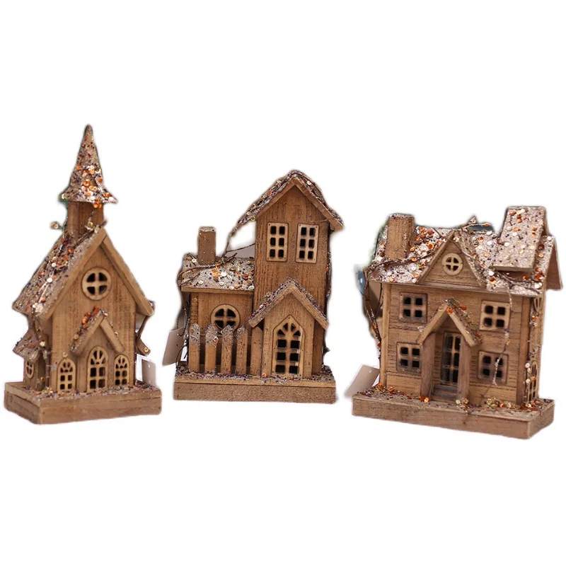 2621*11cm Crăciun lemn, ornamente din lemn, casa turn strălucire mic castel meserii retro scena mobilier acasă. acasă decore