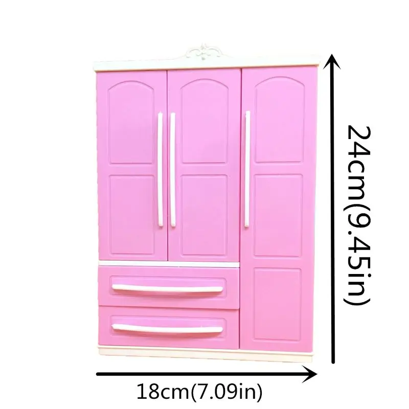 Trei uși Roz Garderoba Moderna Juca stabilit pentru Barbi Mobilier Poate Pune Pantofii 090B