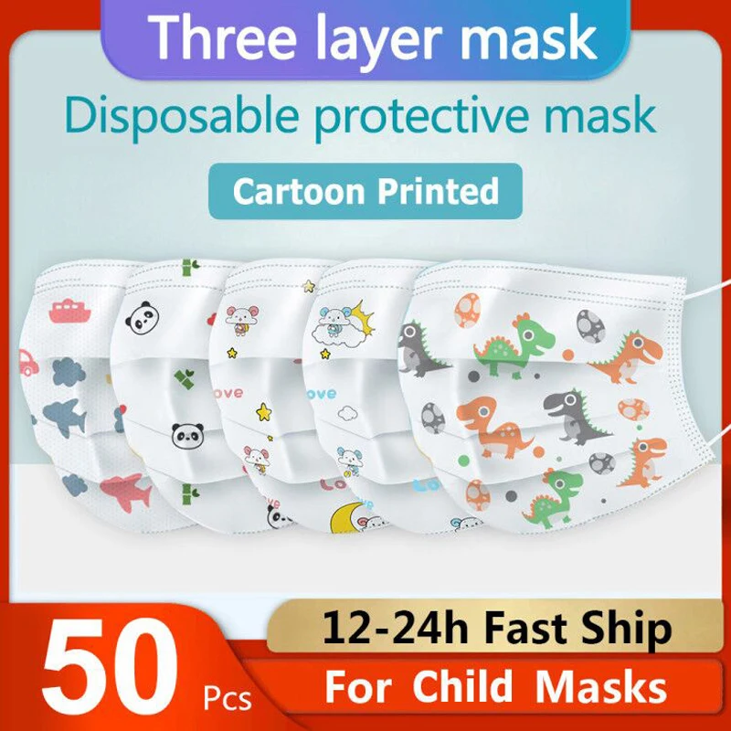 50PCS de Unică folosință Copil, Masca de 3 Straturi de Filtrare Igiena copii Mască de Față Anti-pollutionThicken Desene animate pentru Copii mascarillas niños