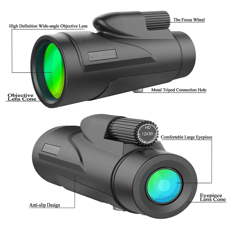 Noi 12x50 Telescop Monocular Night Vision Compact Retractabil cu Zoom rezistent la apa HD Profesionale ED Pahar Cu Trepied Telefon Clip