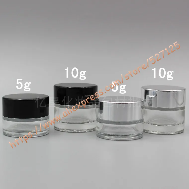 5g/10g strălucitoare clar pahar smântână borcan cu aluminiu argintiu/negru capac,5 ml/10ml cosmetice/smantana/crema de ochi/mini/mostră cremă de container