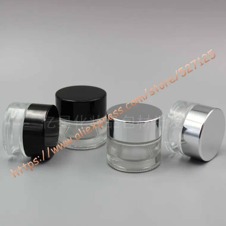 5g/10g strălucitoare clar pahar smântână borcan cu aluminiu argintiu/negru capac,5 ml/10ml cosmetice/smantana/crema de ochi/mini/mostră cremă de container