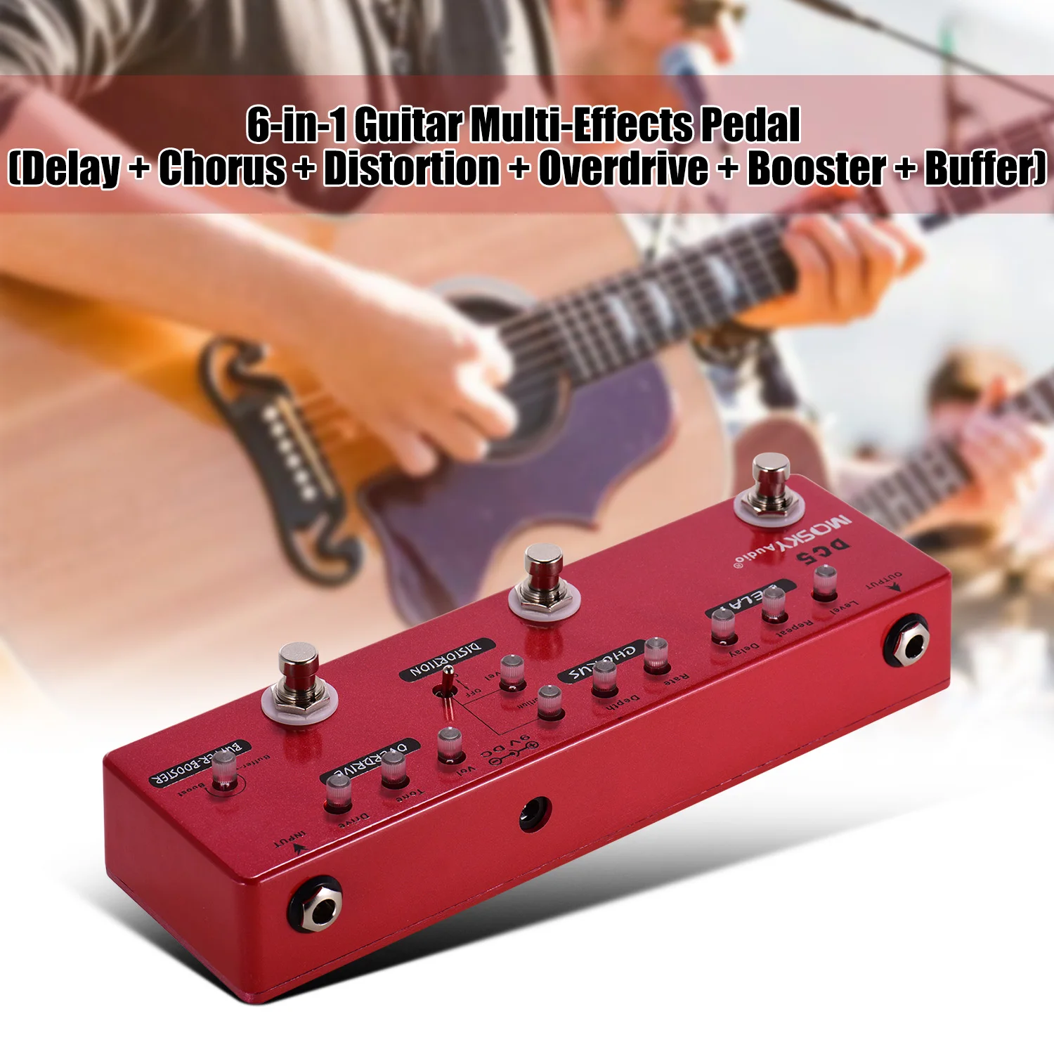 MOSKY DC5 6-în-1 Chitara Multi-Efecte Pedala Full Metal Shell cu True Bypass întârziere efect chitara pedala de chitara accesorii