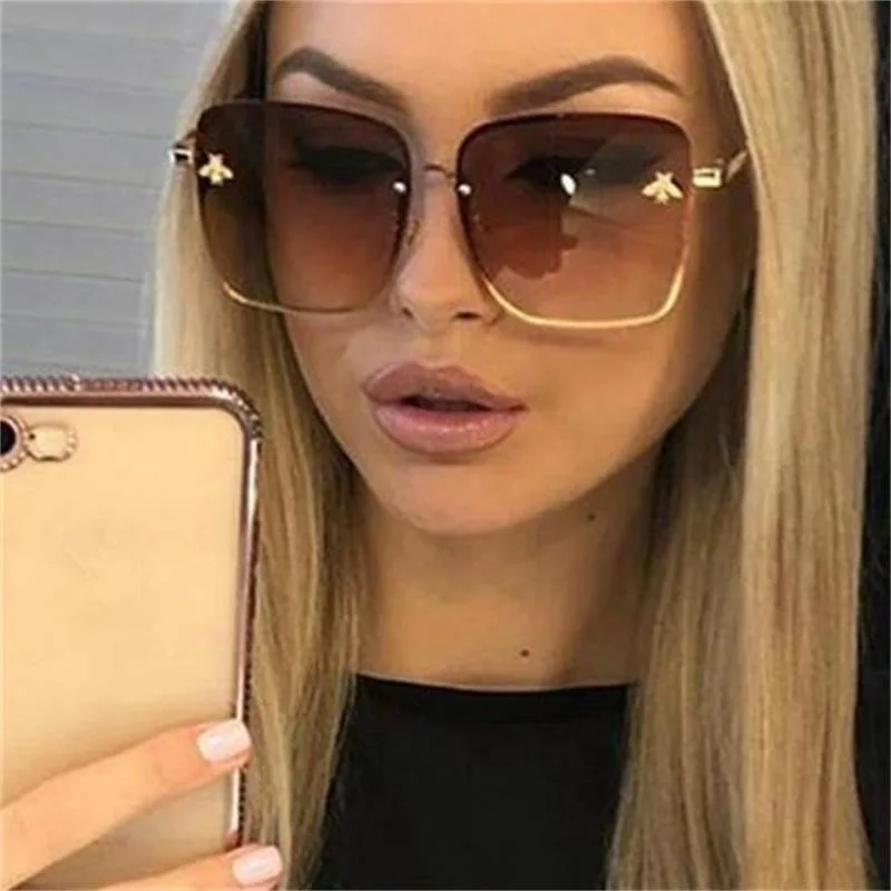 Albine ochelari de Soare Femei 2020 Vintage Marca Pătrat fără ramă de ochelari de soare Acoperit de Albine Supradimensionat ochelari de Soare Femei oculos de sol UV400