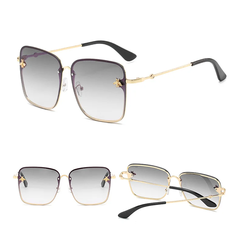 Albine ochelari de Soare Femei 2020 Vintage Marca Pătrat fără ramă de ochelari de soare Acoperit de Albine Supradimensionat ochelari de Soare Femei oculos de sol UV400