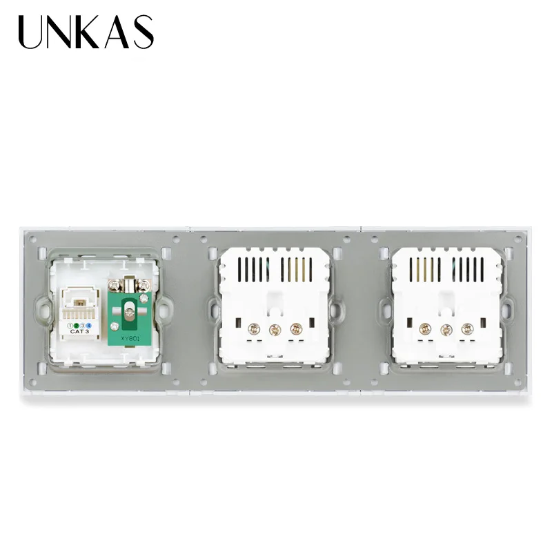 UNKAS UE Negru Standard Panou de Sticlă Dublă Priză Cu 4 USB Port de Încărcare + RJ11 Telefon sex Feminin TV Conector Jack 258 * 86mm