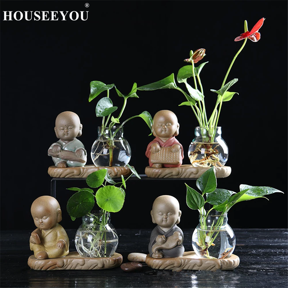 Creative Călugăr Buddha Cifre Suculente Ghiveci Tava Ghiveci cu Hidroponice Vaza de Sticla Zen Ornamente Living Decorul Camerei