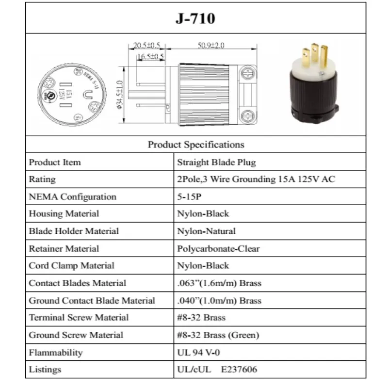 15A 125V NE NEMA 5-15P Industriale Plug g AC 2Pole 3Wire Împământare Adaptor UL/CUL certificate Plug Generator de Plug