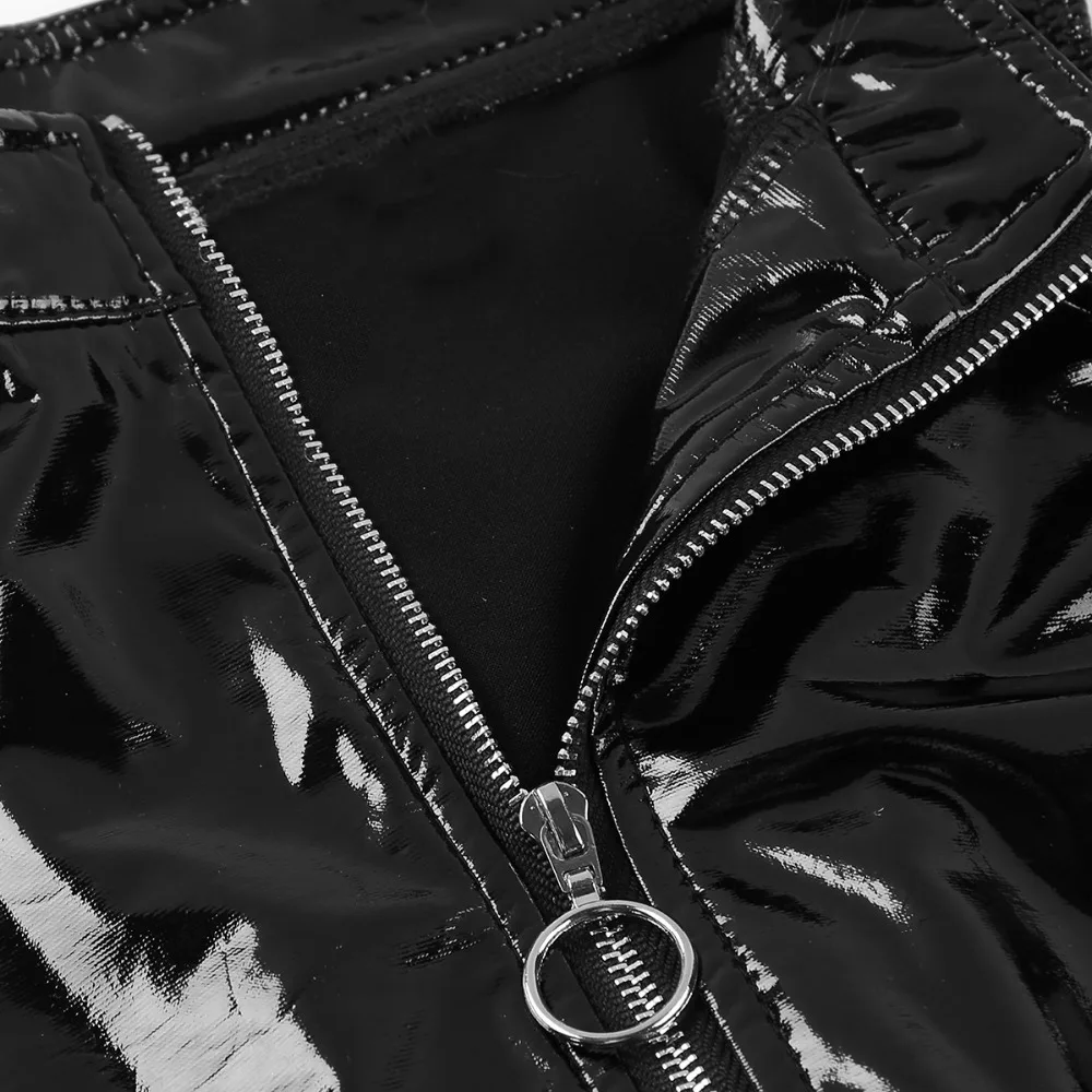 Iiniim Moda pentru Femei Wetlook Polul Costume Sexy Clubwear Stand Guler cu Fermoar Vesta Punk Slim Crop Topuri Rezervor pentru Petrecerea de Seara