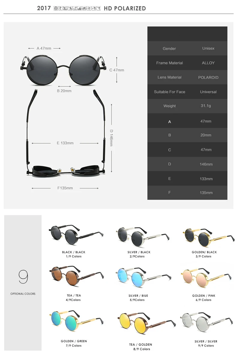 LVVKEE Fierbinte 2019 comerțului exterior de Înaltă Calitate Clasic in stil Gotic Steampunk ochelari de Soare Barbati Femei Oglindă Cerc Ochelari Oculos UV400
