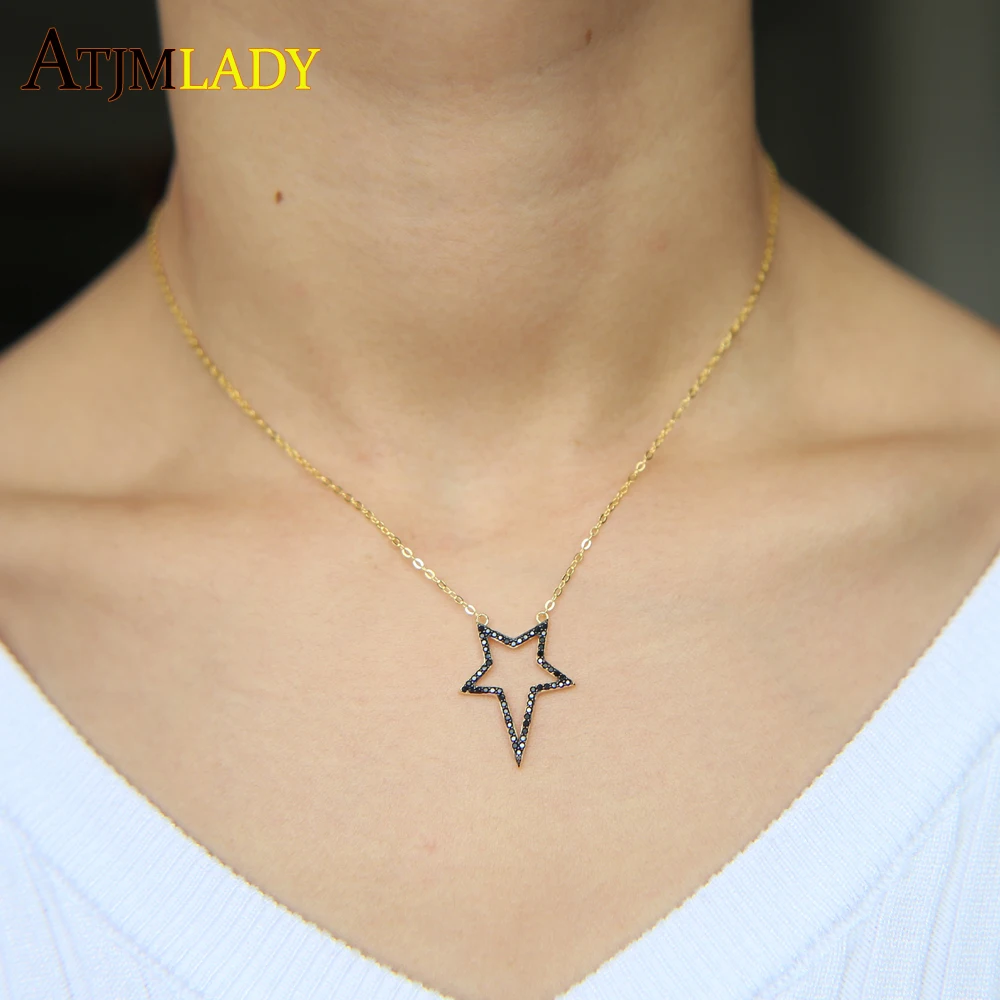 Negru bijuterii din aur de culoare două ton de înaltă calitate, fabrica de noul design pandantiv Star black cz femei fata de argint 925 colier