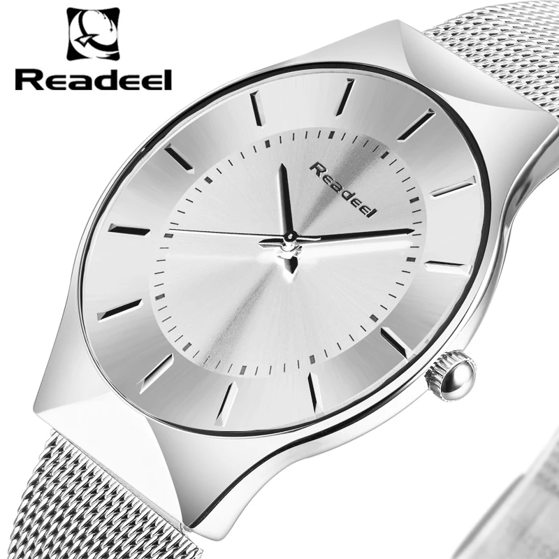 2017 Readeel Top Ceas de Lux Barbati de Brand Mens Ceasuri Ultra Subțire din Oțel Inoxidabil Plasă de Trupa Cuarț Ceas de mână de Moda ceas casual