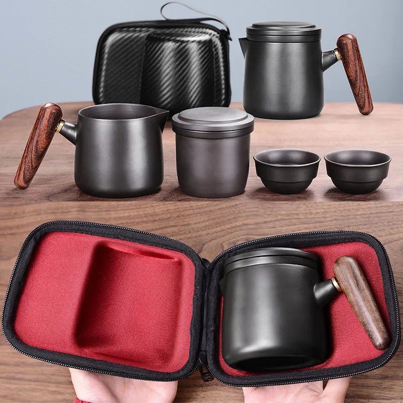Yixing nisip Violet set de ceai negru/rosu Ceramică Japoneză Ceașcă de Ceai Set Portabil de Călătorie Teaware Kung Fu Teaset Cupa 1 Vas 2 Cani Gaiwan