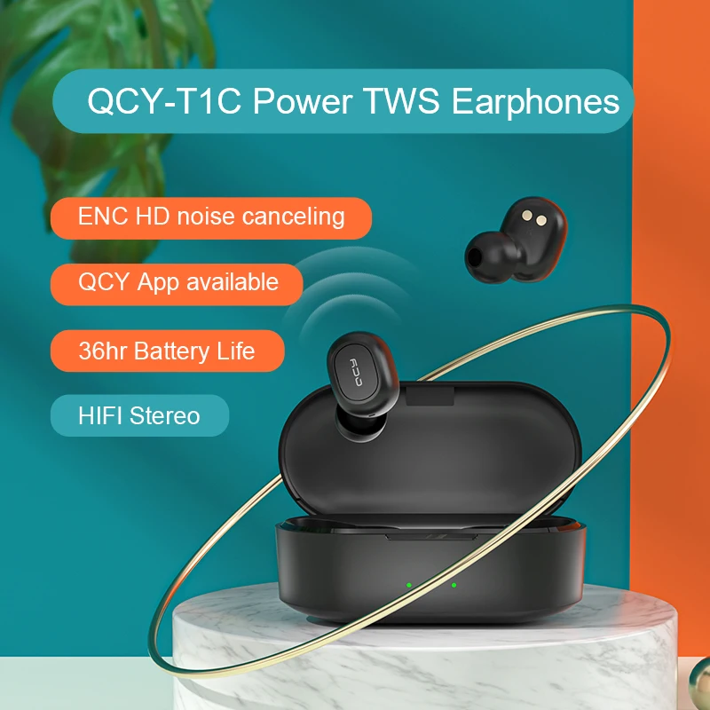 QCY T1C PUTERE Căști Bluetooth V5.0 Eardphones 3D Stereo Sport fără Fir Căști cu Microfon Dual