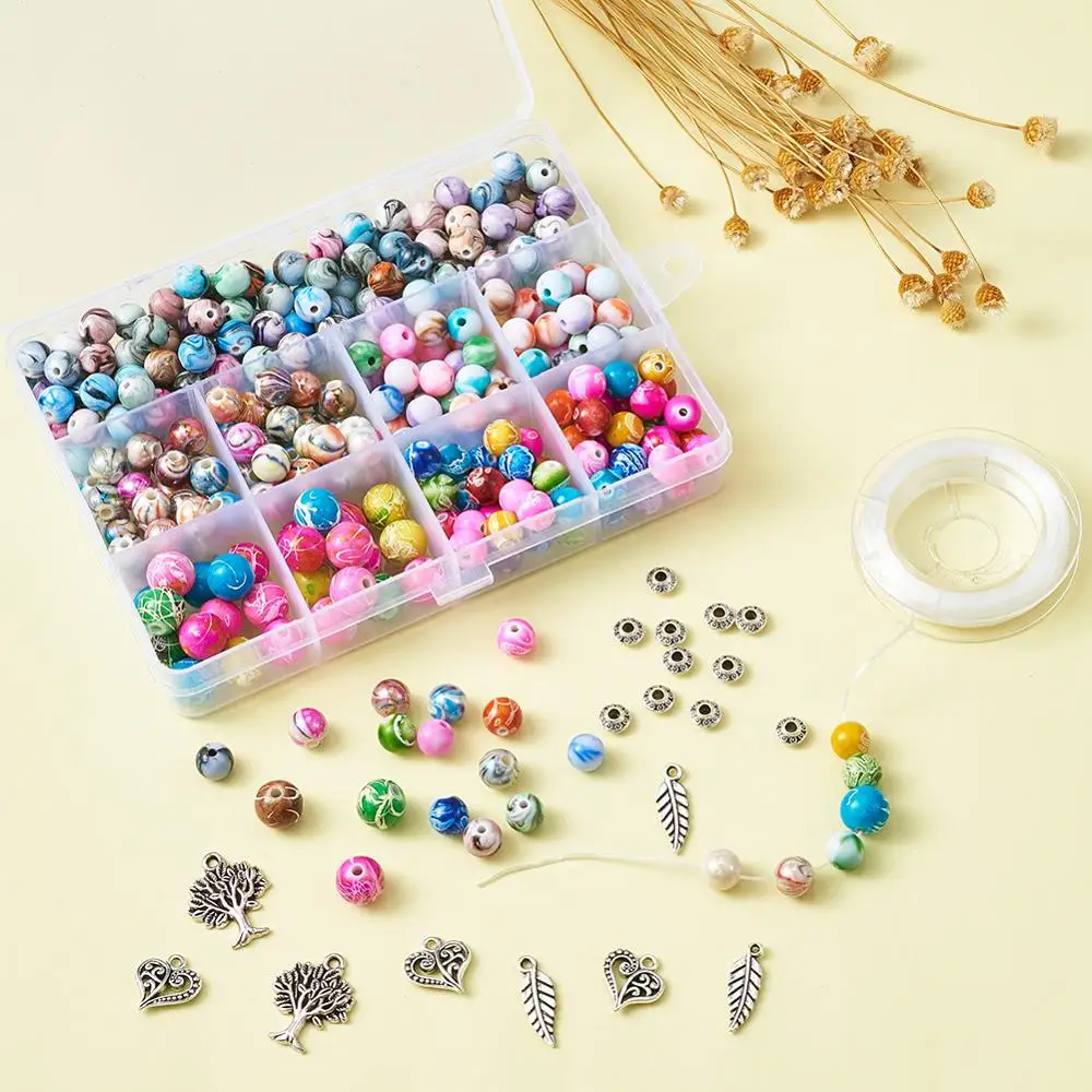 Bijuterii de Luare Kit DIY Brățară Colier Set cu Margele de Rasina, Margele Acrilice Stil Tibetan Aliaj Constatările și Elastic cu Fibre de Sârmă