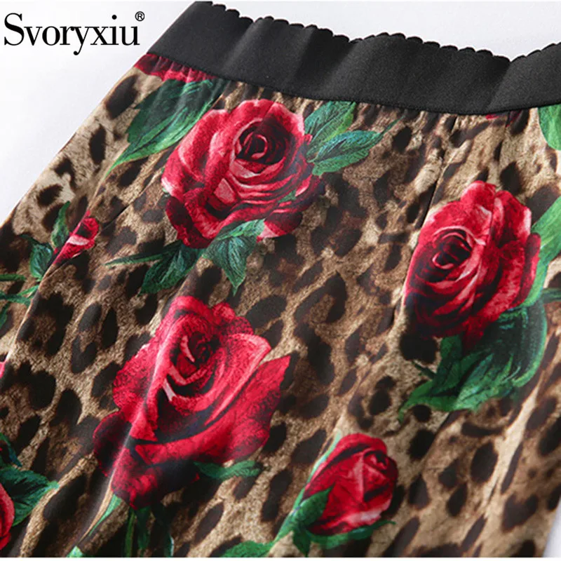 Svoryxiu 2019 Pista de Designer Petrecere de Vara, Fuste de Mătase pentru Femei Vintage Rose Leopard Imprimate Pachetul Fese Fuste Lungi