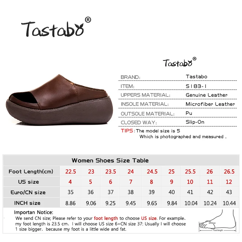 Tastabo Piele naturala pentru Femei papuci de Alunecare Pe fund Gros design Negru maro casual stil vintage S183-1 35-40 De pantofi de zi cu Zi