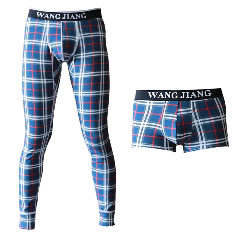 2 BUC Bărbații Dorm Fundul Seturi Lung Johns Boxer pantaloni Scurți Carouri Imprimate de sex Masculin Portbagaj Pijamale, Lenjerie de corp din Bumbac Plus Dimensiune Chilotei M-XXL