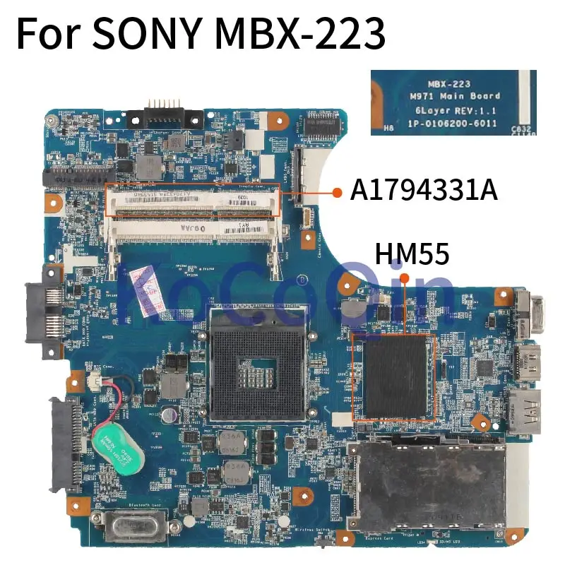 KoCoQin laptop Placa de baza Pentru SONY MBX-223 A1794331A M971 1P-0106200-6011 HM55 DDR3 Placa de baza