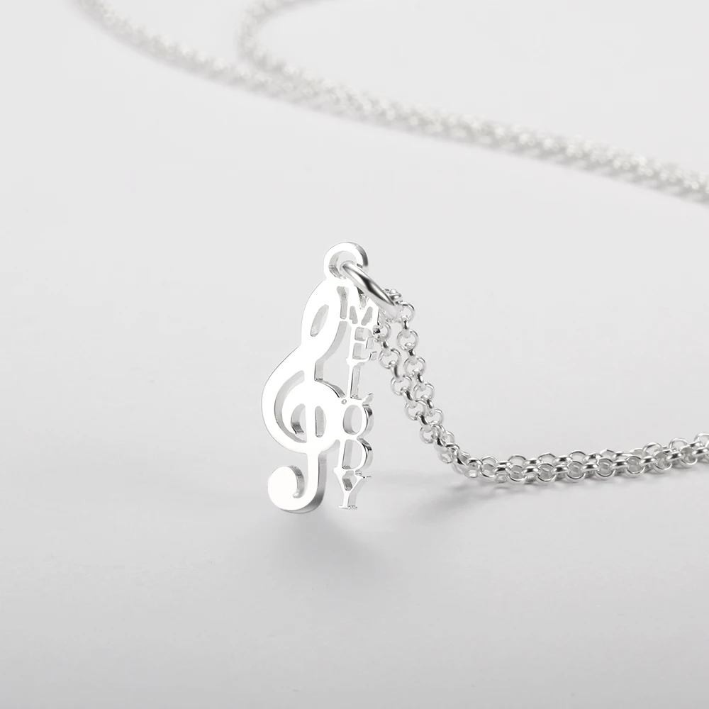 Personalizate Argint 925 Personalizat cu Numele Notă Muzicală Coliere & Pandantive Cadou pentru Prietena (JewelOra NE101580)