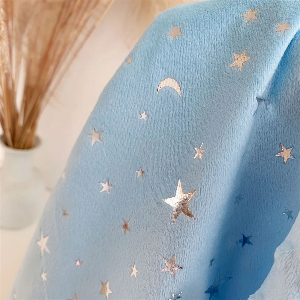 2 straturi minky dot lânii de aur, stele și lună folie de aur înstelat toddlerquilt copil pătură copil pentru copii capac spate