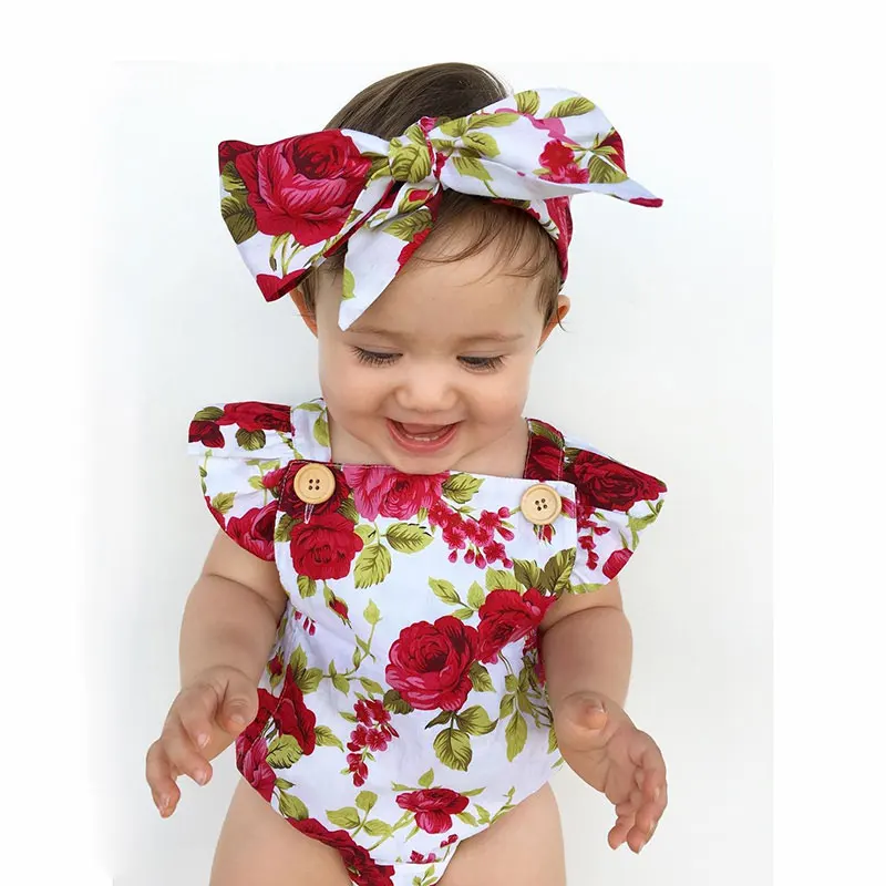 Florale Copil Nou-Născut Body+Eșarfă 2 Piese De Vara Baby Girl Haine Fără Mâneci Copil Bodysuit 0-12 Luni Copilul Îmbrăcăminte