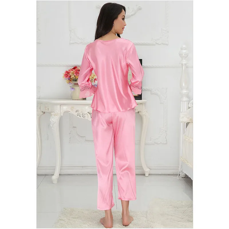 Noi Pijamale de Mătase Pentru Femei din Satin pentru Femei Pijamale, Seturi Mâneci Lungi V-neck Lace Top+Pantaloni Doamnelor Pyjama Femme Homewear