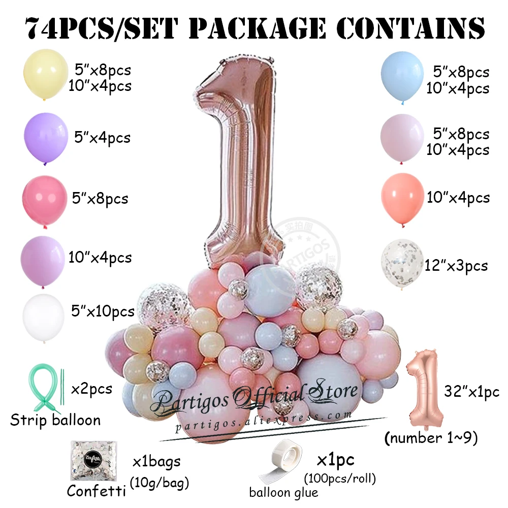 74pcs/set mix macaron latex de culoare globos de aur a crescut numărul de baloane set de nunta petrecere decoratiuni DIY bile stand coloana