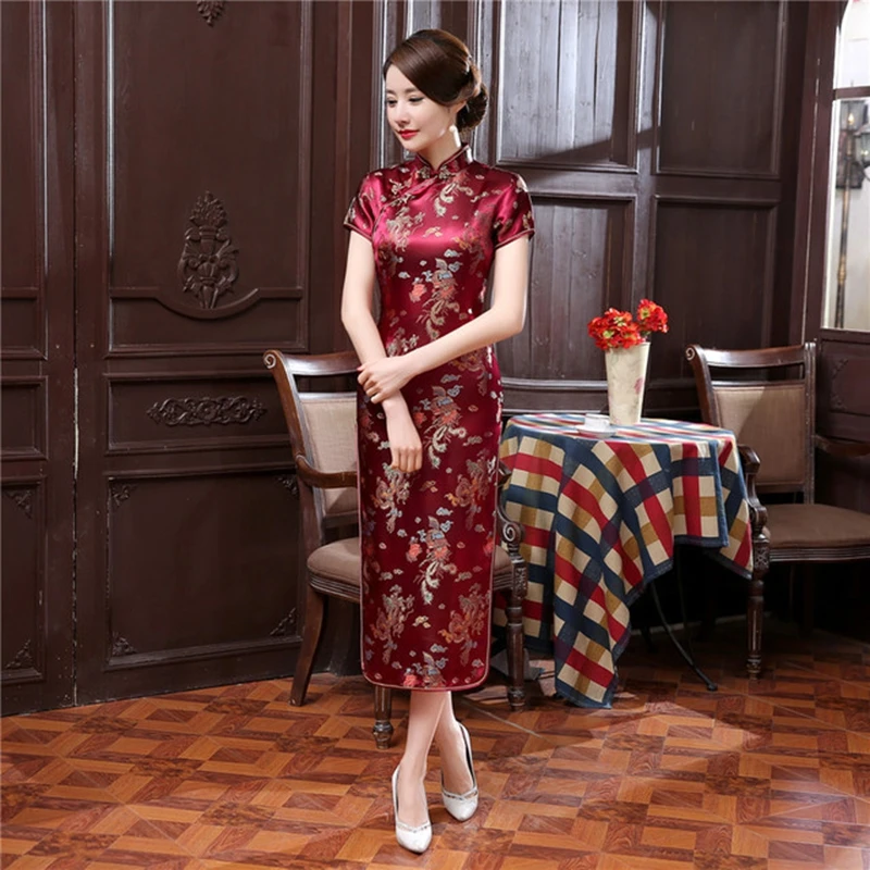 Tradițională chineză rochie cheongsam de sex feminin podium lung cheongsam plus dimensiune de vârstă mijlocie și vârstnici slim moda cheongsam fusta