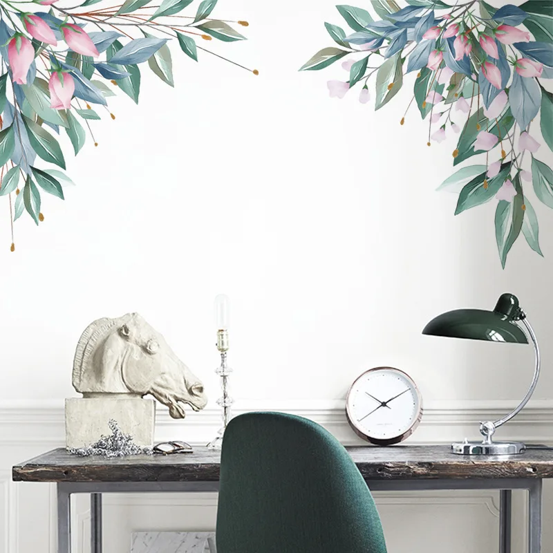 Frunze verzi și Flori Autocolante de Perete Casa de Decorare Dormitor Camera de zi Murală Decor Acasă Decalcomanii Autocolante Tapet Detașabil