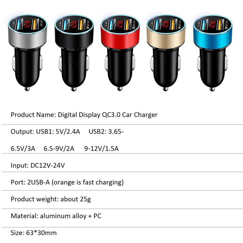 Afișaj LED Dual USB QC 3.0 Incarcator Auto Universal Telefon Mobil Încărcător Auto Pentru iPhone 11 Pro XS Max XR X 7 8 Plus Samsung Huawei