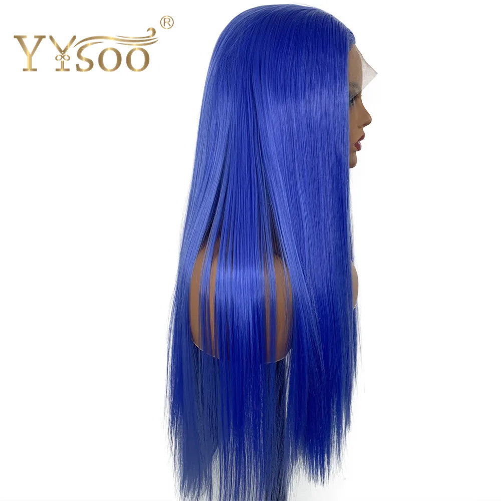YYsoo Sintetice Dantela Fata Albastru Wig13x4 Lungă de Mătase de Moda Drept Peruca Albastru, cu acces Gratuit la o Parte Temperatură Înaltă de Înlocuire Peruca de Păr