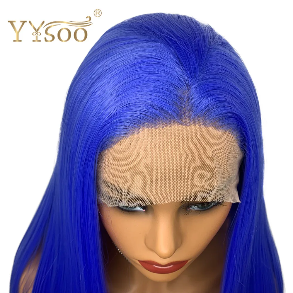 YYsoo Sintetice Dantela Fata Albastru Wig13x4 Lungă de Mătase de Moda Drept Peruca Albastru, cu acces Gratuit la o Parte Temperatură Înaltă de Înlocuire Peruca de Păr