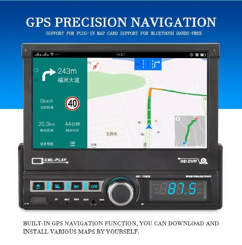 Auto Retractabil de Navigare GPS pentru Android 9 Inversarea Imaginii Auto 1 DIN 7 Inch, Bluetooth, Radio Casetofon Radio AutoVideo