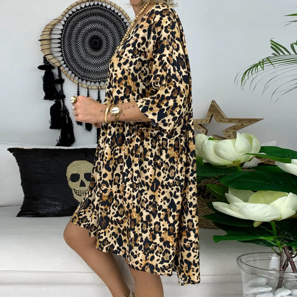 2019 Vrac rochie Femei Leopard de Imprimare de vara rochii de plajă Jumătate Maneca Mini club plus dimensiunea Rochie de Rochie femme