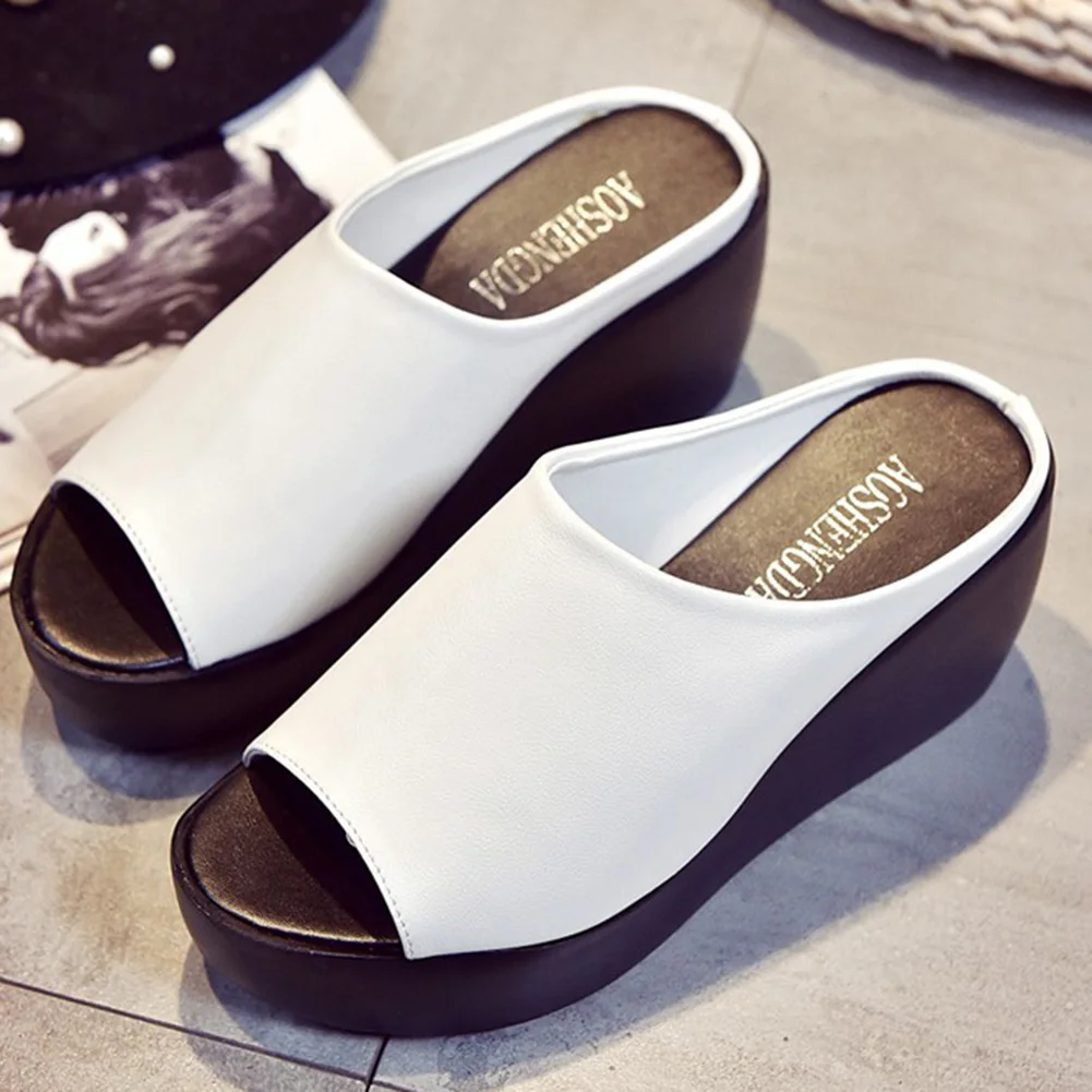 Femei Sandale Platforma Wedge din Piele PU Catâr Open Toe Slide-uri de Pantofi de femeie elegant Flip Flops pentru femei Interioară în aer liber, papuci de casă vara