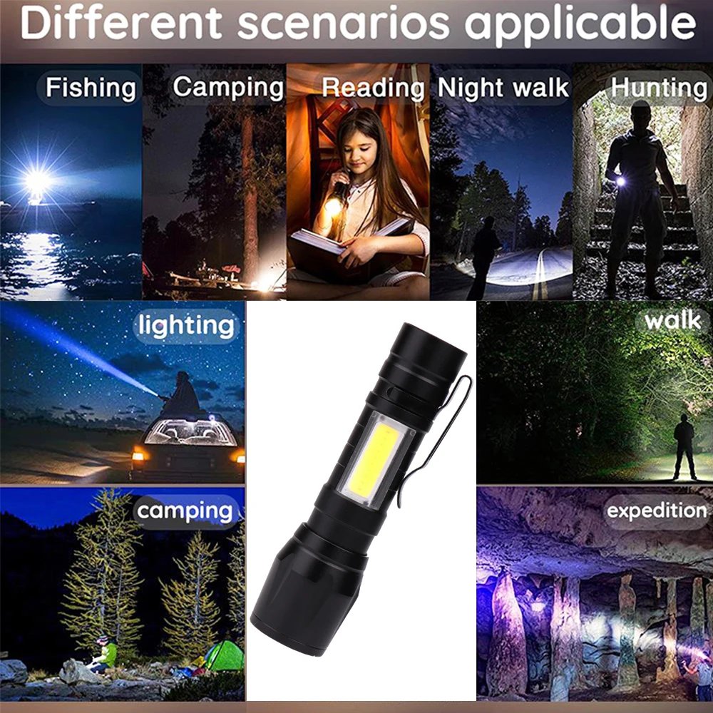 Lanterna LED-uri COB Lanterna Super-Luminos USB Reîncărcabilă Lanterne Puternice rezistent la apa Lanterna cu clemă pentru Camping în aer liber