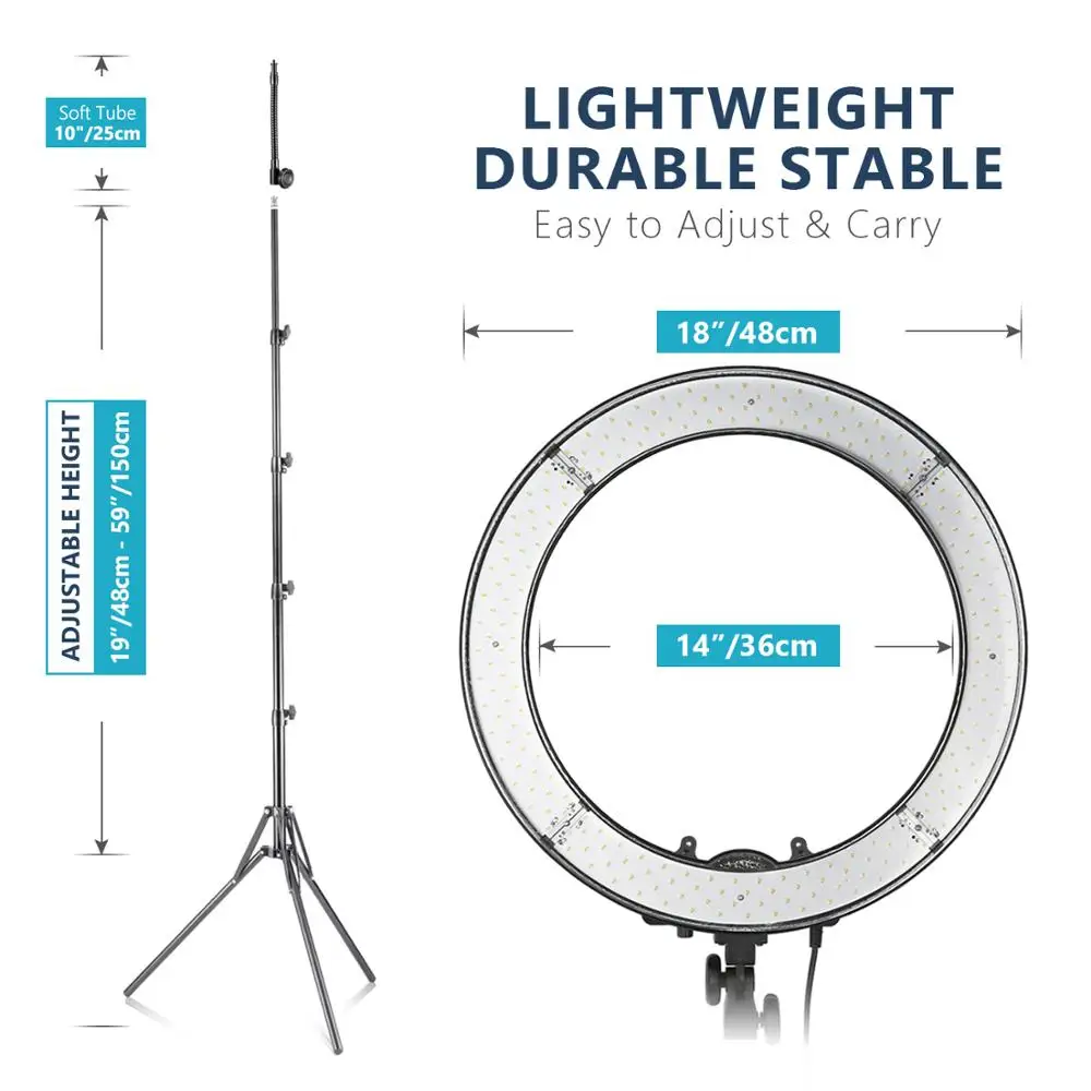 Neewer Inel Kit de Lumina: 18 cm Exterior 55W 5500K Estompat LED Inel de Lumina cu Lumina Stand /iPad Clemă/Tub Moale/Filtru de Culoare