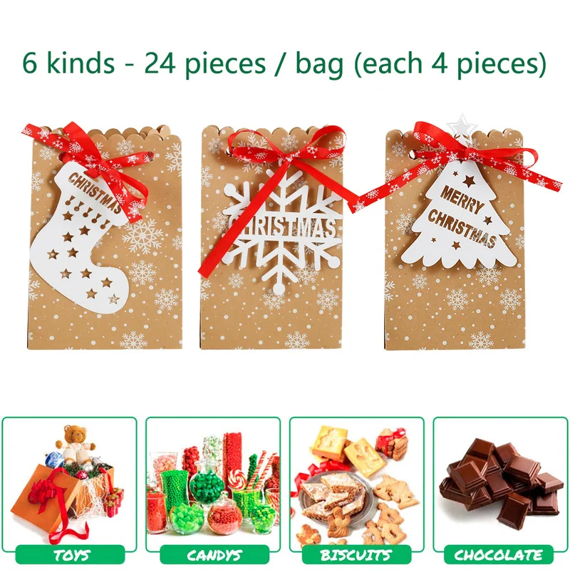 24Pcs de Crăciun Kraft Ambalaje de Bomboane, Cutii de Cadouri de Călătorie Cutie de Cadou de Nunta de Hârtie Ziua de Crăciun Favoarea Eco Friendly