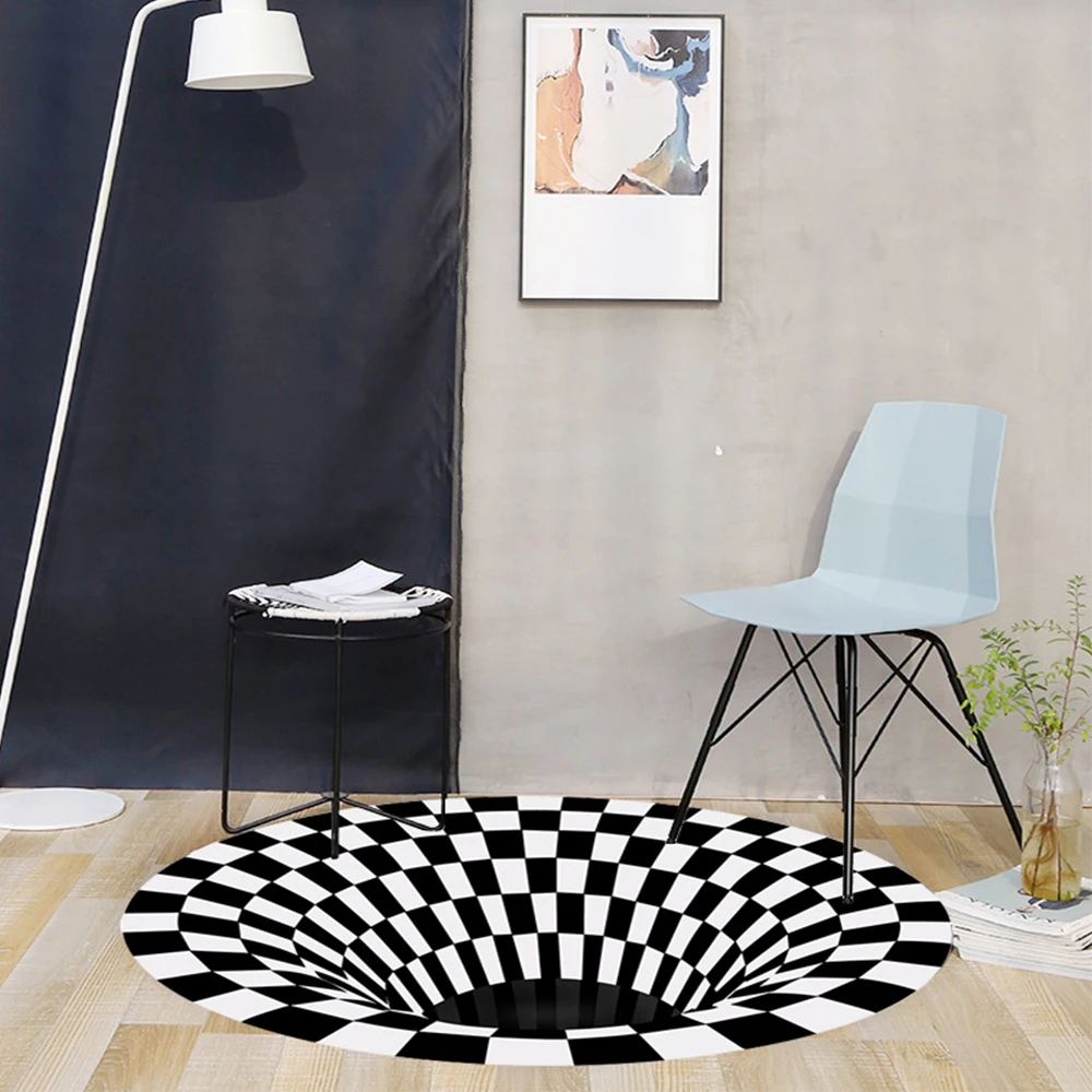 3D Vârtej de Imprimare Iluzie Optică Zone Covor Alb Și Negru Covorul Pad anti-Alunecare Preș Covoare Pentru Casa Living Dormitor