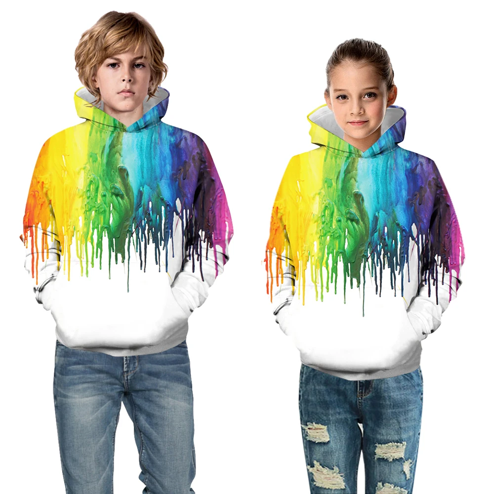 2020 Copii de Iarnă de Moda Hanorace Baieti Fata Amuzant Design Multicolor Vopsea Picurare 3D Jachete Copii Pulovere cu Glugă Topuri