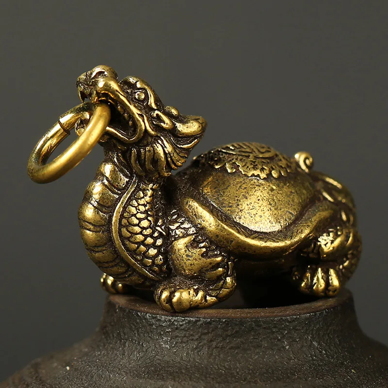 Bronz Chineză Animal Mitologic Broasca Testoasa Dragon Breloc Inele Pandantiv Vintage Din Alama Dumnezeu Animal Norocos Breloc Breloc Agatat