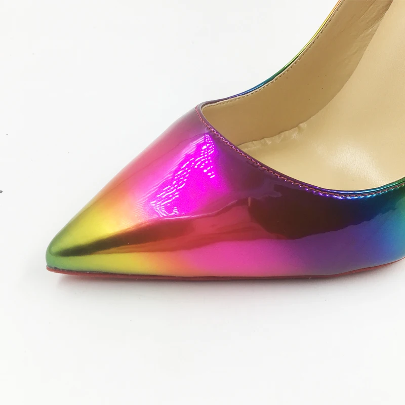 Din Piele Naturală De Culoare Curcubeu S-A Schimbat Din Piele De Brevet Femei Superficial Tocuri Inalte Personalizate In Plus Dimensiune 34-45 Elegante, Pantofi De Lux