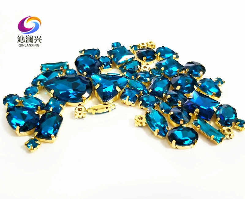 58pcs Super flash 3D albastru Păun se amestecă forma de top cristal de sticlă coase pe pietre,aur baza de gheara stras diy/accesorii de Îmbrăcăminte