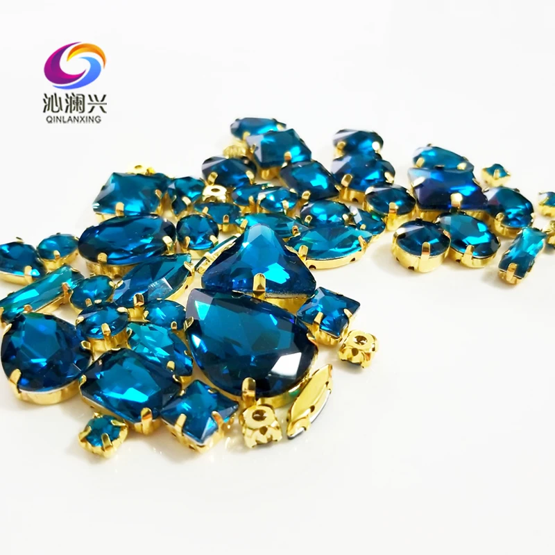 58pcs Super flash 3D albastru Păun se amestecă forma de top cristal de sticlă coase pe pietre,aur baza de gheara stras diy/accesorii de Îmbrăcăminte